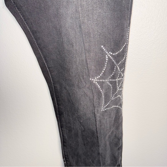 MNML gothic witchy whimsigoth rhinestone spiderweb raw hem jeans mens cut 31 - Picture 5 of 7